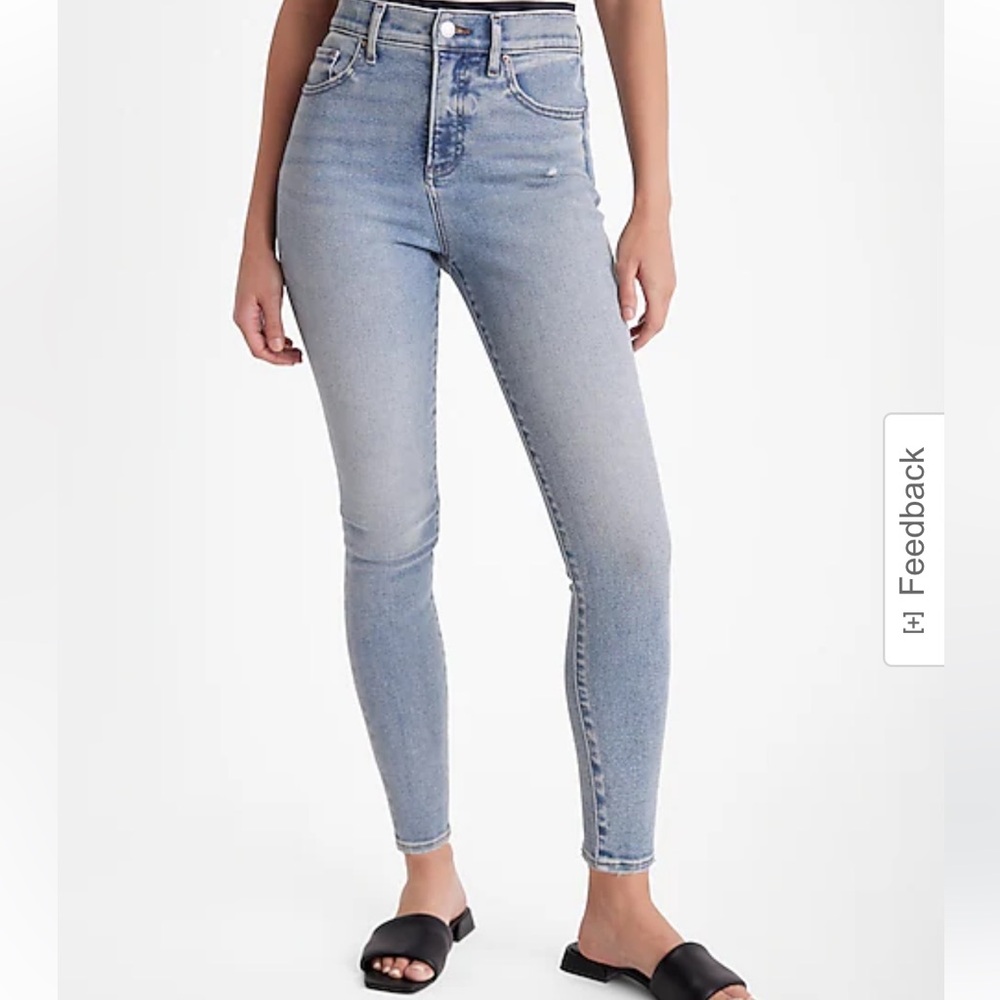 Express High Waisted Light Wash Hyper Sculpt Skinny Jeans